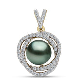 Pandantiv din Argint 925 Placat cu Aur ( 1.63 grame ) cu Perlă De apă Dulce cu Efect "Verde Tahitian" și Topaz Alb 1.13 Carate