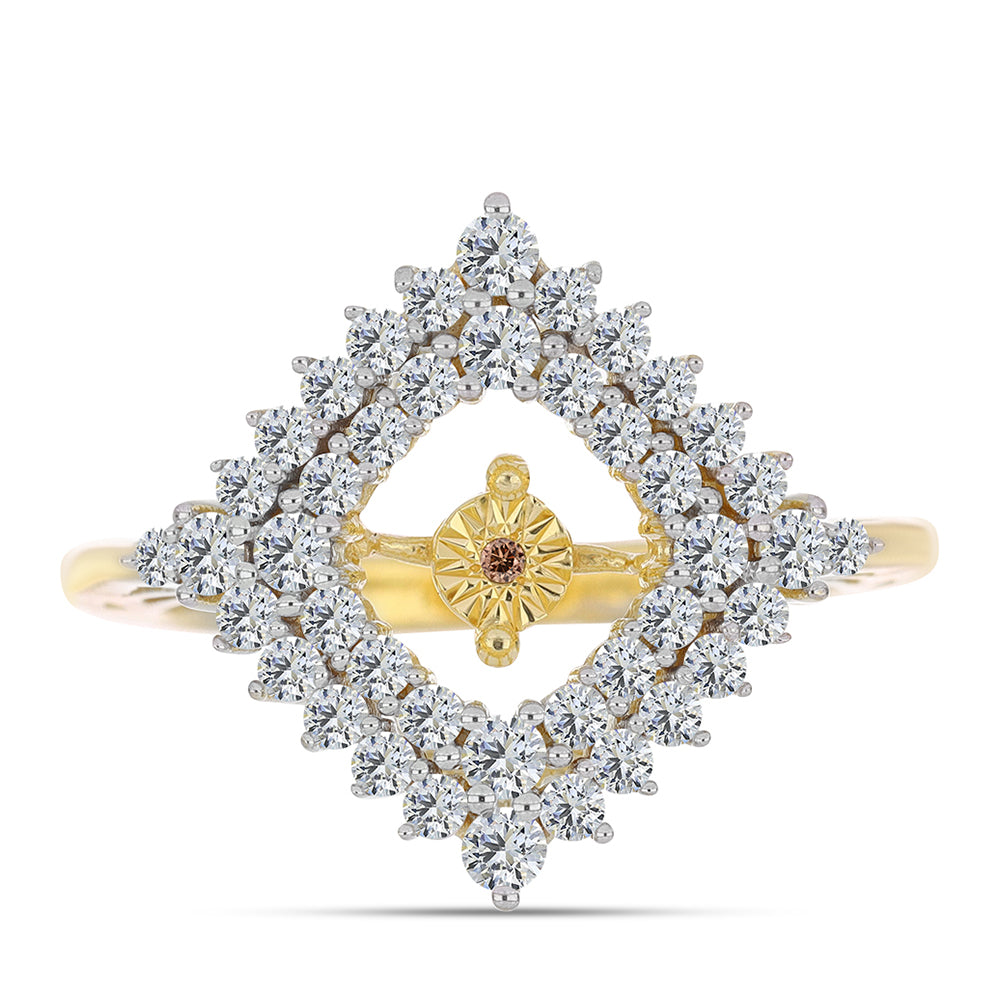 Inel din Argint 925 Placat cu Aur ( 3.54 grame ) cu Diamant Coniac și Topaz Alb 1.09 Carate