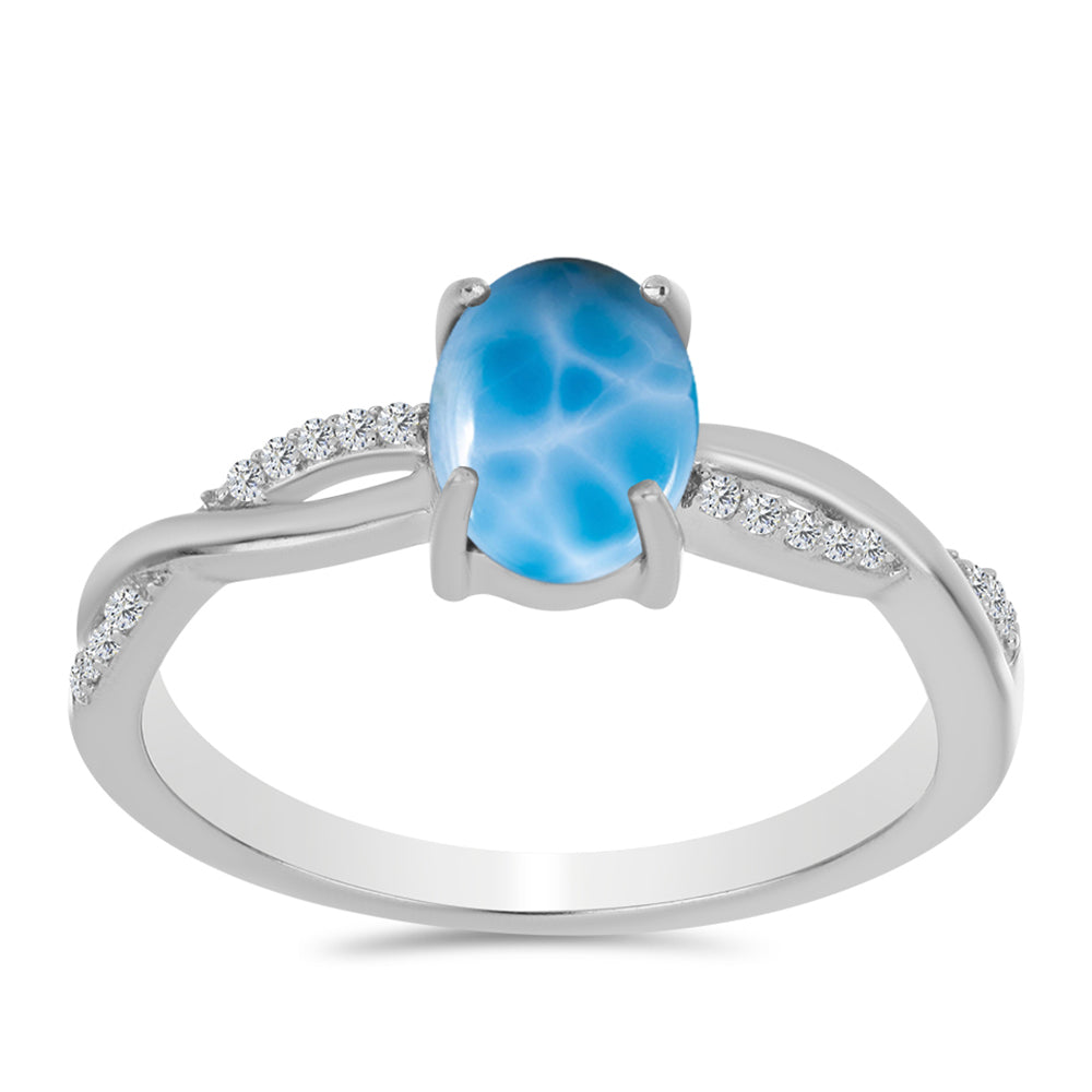 Inel din Argint 925 ( 2.41 grame ) cu Larimar de Barahona și Topaz Alb 1.64 Carate