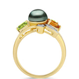 Inel din Argint 925 Placat cu Aur ( 4.56 grame ) cu Perlă De apă Dulce cu Efect "Verde Tahitian" și Citrin Ural 2.19 Carate