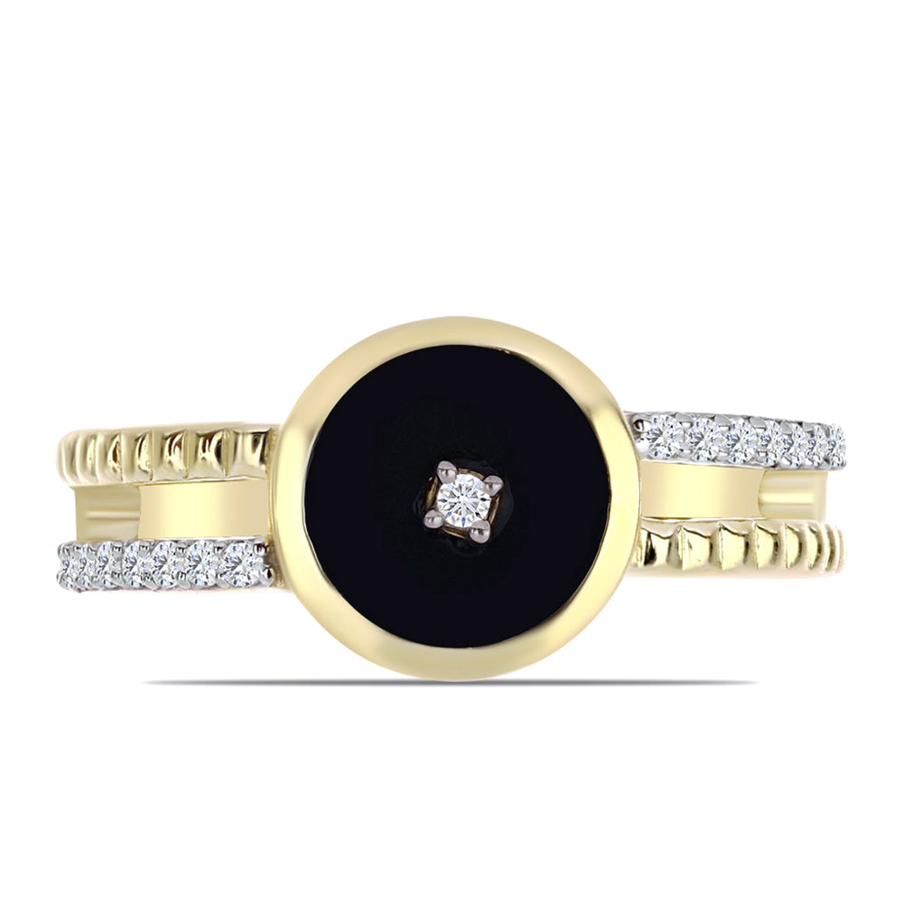 Inel din Argint 925 Placat cu Aur ( 2.92 grame ) cu Onix Negru și Topaz Alb 1.28 Carate