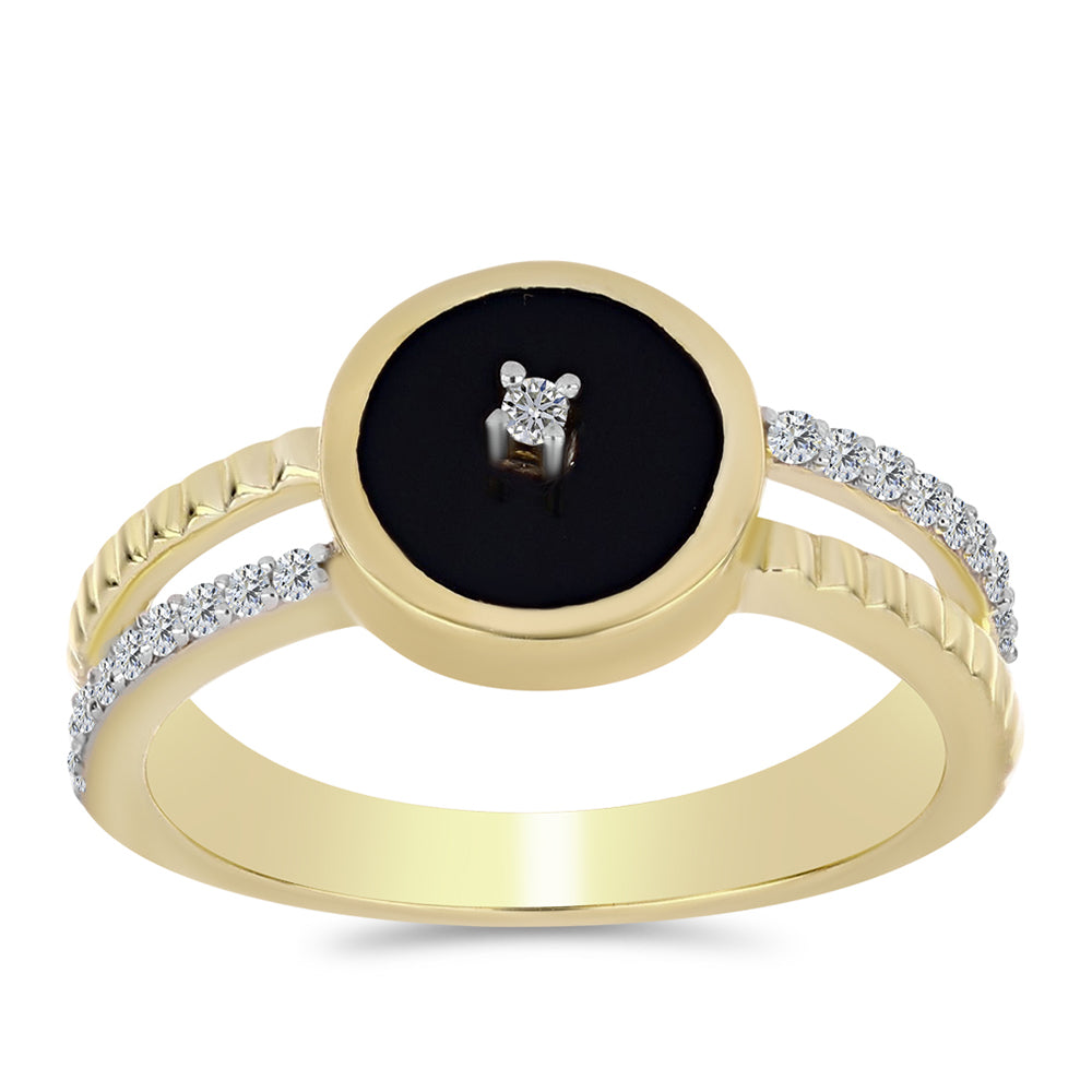 Inel din Argint 925 Placat cu Aur ( 2.92 grame ) cu Onix Negru și Topaz Alb 1.28 Carate
