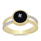 Inel din Argint 925 Placat cu Aur ( 2.92 grame ) cu Onix Negru și Topaz Alb 1.28 Carate