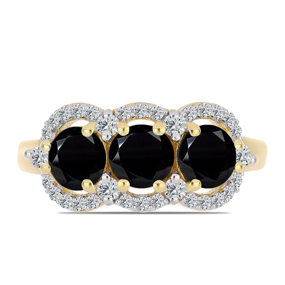 Inel din Argint 925 Placat cu Aur ( 2.72 grame ) cu Onix Negru și Topaz Alb 2.11 Carate