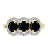 Inel din Argint 925 Placat cu Aur ( 2.72 grame ) cu Onix Negru și Topaz Alb 2.11 Carate