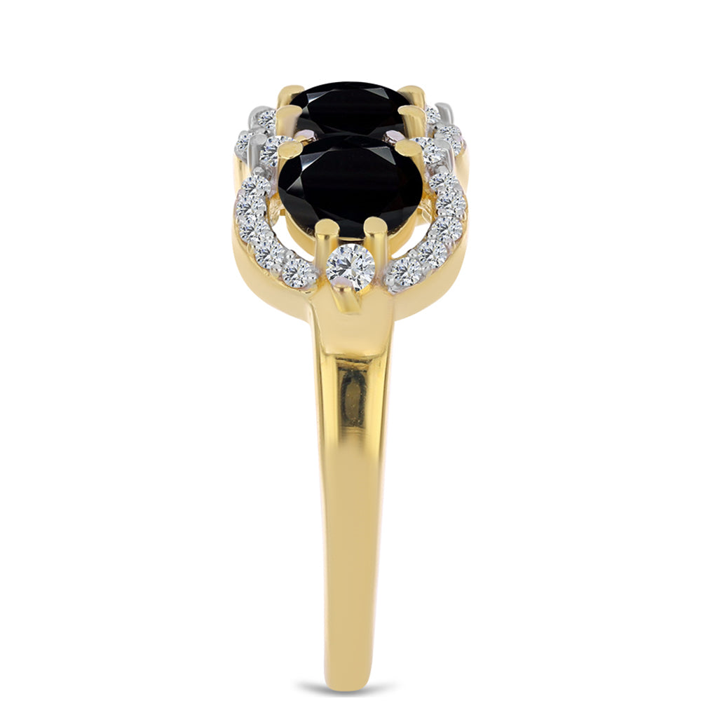 Inel din Argint 925 Placat cu Aur ( 2.72 grame ) cu Onix Negru și Topaz Alb 2.11 Carate