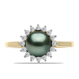 Inel din Argint 925 Placat cu Aur ( 2.49 grame ) cu Perlă De apă Dulce cu Efect "Verde Tahitian" și Topaz Alb 1.04 Carate