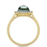 Inel din Argint 925 Placat cu Aur ( 2.49 grame ) cu Perlă De apă Dulce cu Efect "Verde Tahitian" și Topaz Alb 1.04 Carate