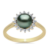 Inel din Argint 925 Placat cu Aur ( 2.49 grame ) cu Perlă De apă Dulce cu Efect "Verde Tahitian" și Topaz Alb 1.04 Carate