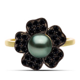Inel din Argint 925 Placat cu Aur ( 3.71 grame ) cu Perlă De apă Dulce cu Efect "Verde Tahitian" și Spinel Negru Gorno Badakhshan 1.71 Carate