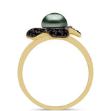 Inel din Argint 925 Placat cu Aur ( 3.71 grame ) cu Perlă De apă Dulce cu Efect "Verde Tahitian" și Spinel Negru Gorno Badakhshan 1.71 Carate