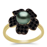 Inel din Argint 925 Placat cu Aur ( 3.71 grame ) cu Perlă De apă Dulce cu Efect "Verde Tahitian" și Spinel Negru Gorno Badakhshan 1.71 Carate