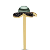 Inel din Argint 925 Placat cu Aur ( 3.71 grame ) cu Perlă De apă Dulce cu Efect "Verde Tahitian" și Spinel Negru Gorno Badakhshan 1.71 Carate