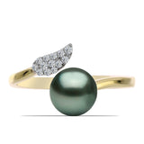 Inel din Argint 925 Placat cu Aur ( 2.29 grame ) cu Perlă De apă Dulce cu Efect "Verde Tahitian" și Topaz Alb 0.88 Carate