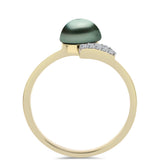 Inel din Argint 925 Placat cu Aur ( 2.29 grame ) cu Perlă De apă Dulce cu Efect "Verde Tahitian" și Topaz Alb 0.88 Carate