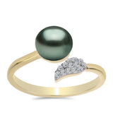 Inel din Argint 925 Placat cu Aur ( 2.29 grame ) cu Perlă De apă Dulce cu Efect "Verde Tahitian" și Topaz Alb 0.88 Carate