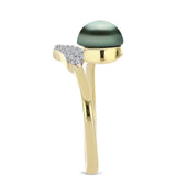 Inel din Argint 925 Placat cu Aur ( 2.29 grame ) cu Perlă De apă Dulce cu Efect "Verde Tahitian" și Topaz Alb 0.88 Carate