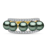 Inel din Argint 925 Placat cu Aur ( 3.43 grame ) cu Perlă De apă Dulce cu Efect "Verde Tahitian" și Topaz Alb 2.17 Carate