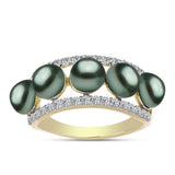 Inel din Argint 925 Placat cu Aur ( 3.43 grame ) cu Perlă De apă Dulce cu Efect "Verde Tahitian" și Topaz Alb 2.17 Carate