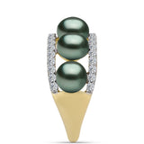 Inel din Argint 925 Placat cu Aur ( 3.43 grame ) cu Perlă De apă Dulce cu Efect "Verde Tahitian" și Topaz Alb 2.17 Carate
