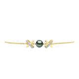 Brățară din Argint 925 Placat cu Aur ( 3.17 grame ) cu Perlă De apă Dulce cu Efect "Verde Tahitian" și Topaz Alb 0.41 Carate