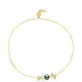Brățară din Argint 925 Placat cu Aur ( 3.17 grame ) cu Perlă De apă Dulce cu Efect "Verde Tahitian" și Topaz Alb 0.41 Carate
