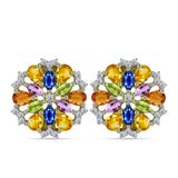 Cercei din Argint 925 Placat cu Aur ( 5.02 grame ) cu Safir Curcubeu și Topaz Alb 3.77 Carate
