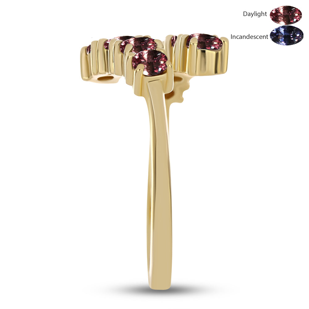 Inel din Argint 925 Placat cu Aur ( 2.55 grame ) cu Granat Tsivory care își schimbă culoarea 1.05 Carate