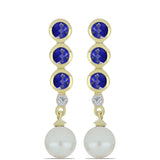 Cercei din Argint 925 Placat cu Aur ( 2.96 grame ) cu Lapis Lazuli și Perlă de Apă Dulce Albă 3.85 Carate