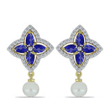 Cercei din Argint 925 Placat cu Aur ( 5.26 grame ) cu Lapis Lazuli și Perlă de Apă Dulce Albă 5.63 Carate