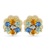 Cercei din Argint 925 Placat cu Aur ( 1.91 grame ) cu Safir Curcubeu și Topaz Alb 0.62 Carate