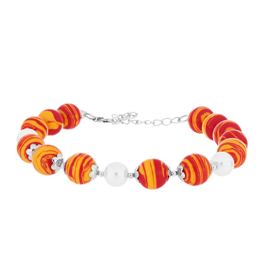 Brățară din Argint 925 ( 2.13 grame ) cu Jaspul "Lion's Paw" și Perlă de Apă Dulce Albă 86.85 Carate