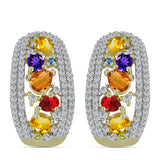 Cercei din Argint 925 Placat cu Aur ( 8.71 grame ) cu Safir Curcubeu și Topaz Alb 3.74 Carate