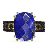Inel din Argint 925 Placat cu Aur ( 3.83 grame ) cu Lapis Lazuli și Spinel Negru 6.41 Carate