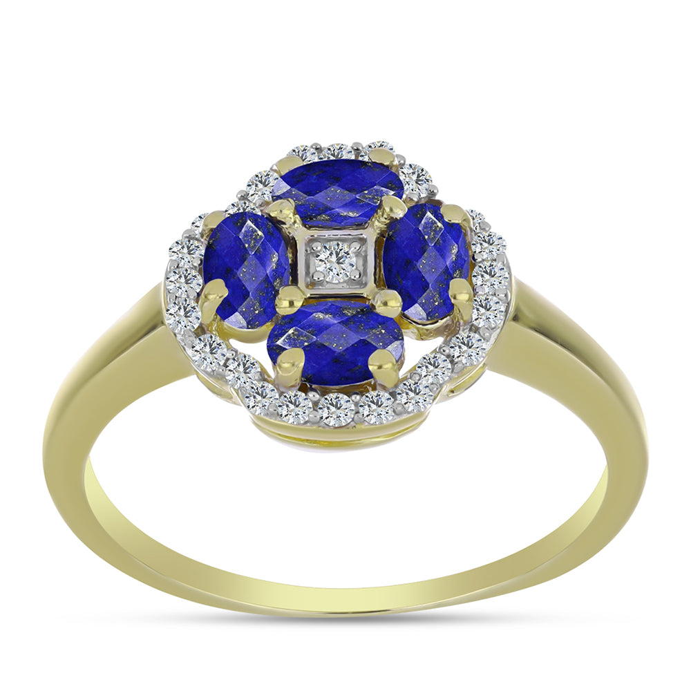 Inel din Argint 925 Placat cu Aur ( 2.81 grame ) cu Lapis Lazuli și Topaz Alb 1.24 Carate