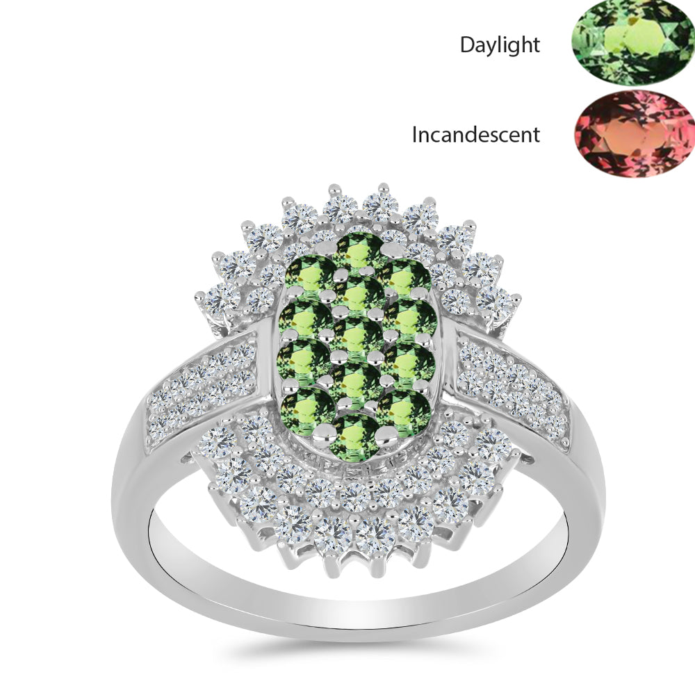 Inel din Argint 925 ( 3.9 grame ) cu Alexandrit Natural și Topaz Alb 1.3 Carate