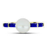 Inel din Argint 925 Placat cu Aur ( 2.05 grame ) cu Lapis Lazuli și Perlă de Apă Dulce Albă 3.08 Carate