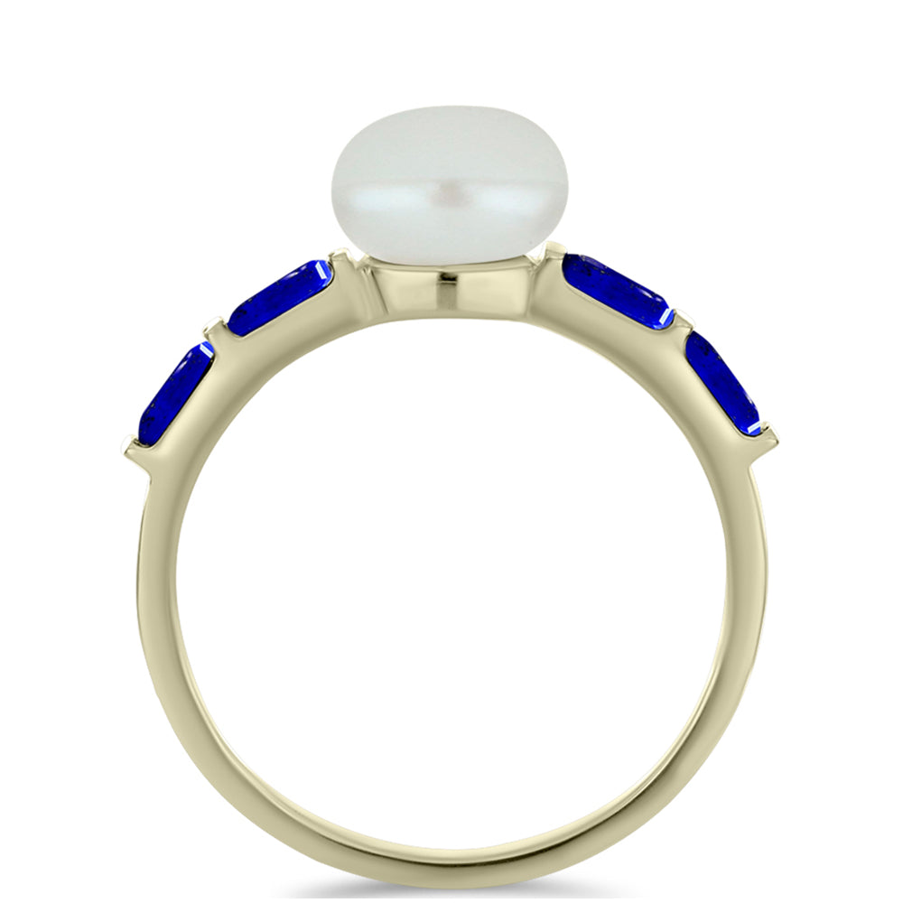 Inel din Argint 925 Placat cu Aur ( 2.05 grame ) cu Lapis Lazuli și Perlă de Apă Dulce Albă 3.08 Carate