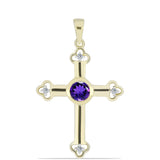 Cruce Pandantiv din Argint 925 Placat cu Aur ( 2.32 grame ) cu Ametist Marocan și Topaz Alb 0.52 Carate