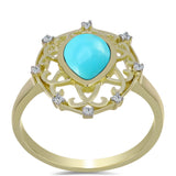 Inel din Argint 925 Placat cu Aur ( 3.3 grame ) cu Turcoaz ”Frumoasa Adormită” și Topaz Alb 1.17 Carate