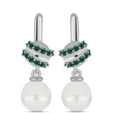 Cercei din Argint 925 ( 3.22 grame ) cu Moissanite verde-albăstrui marin și Perlă de Apă Dulce Albă 7.18 Carate