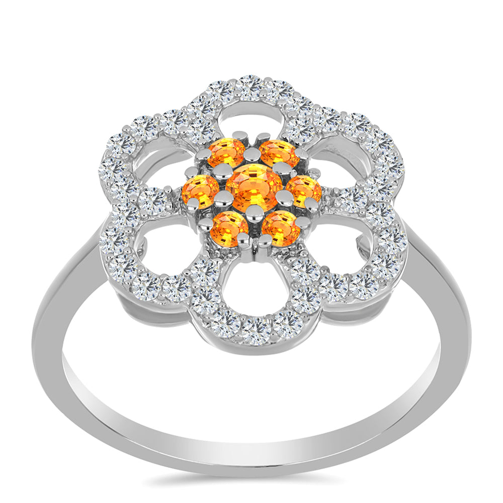 Inel din Argint 925 ( 3.02 grame ) cu Safir Padparadscha și Topaz Alb 1.01 Carate