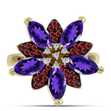 Inel din Argint 925 Placat cu Aur ( 4.93 grame ) cu Ametist Marocan și Granat Barton 2.83 Carate