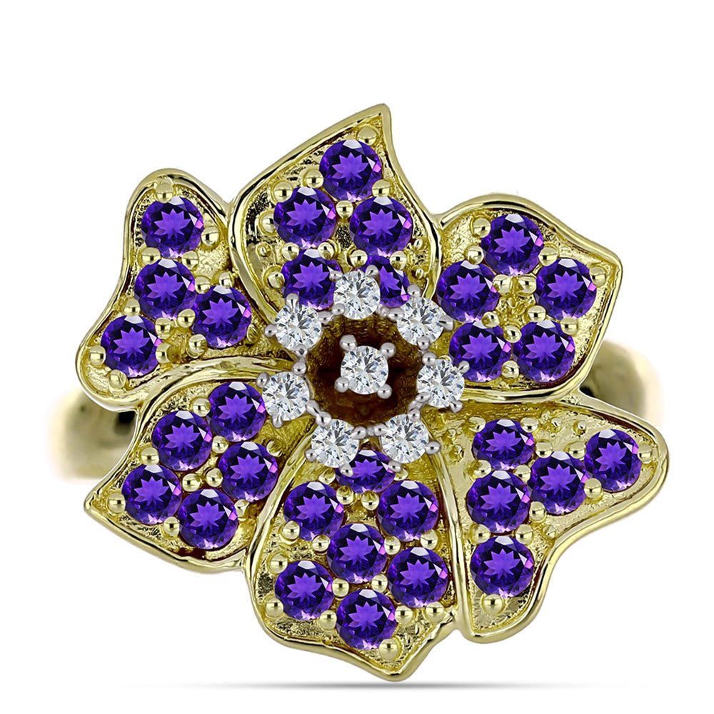 Inel din Argint 925 Placat cu Aur ( 5.35 grame ) cu Ametist Marocan și Topaz Alb 1.38 Carate