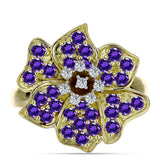 Inel din Argint 925 Placat cu Aur ( 5.35 grame ) cu Ametist Marocan și Topaz Alb 1.38 Carate