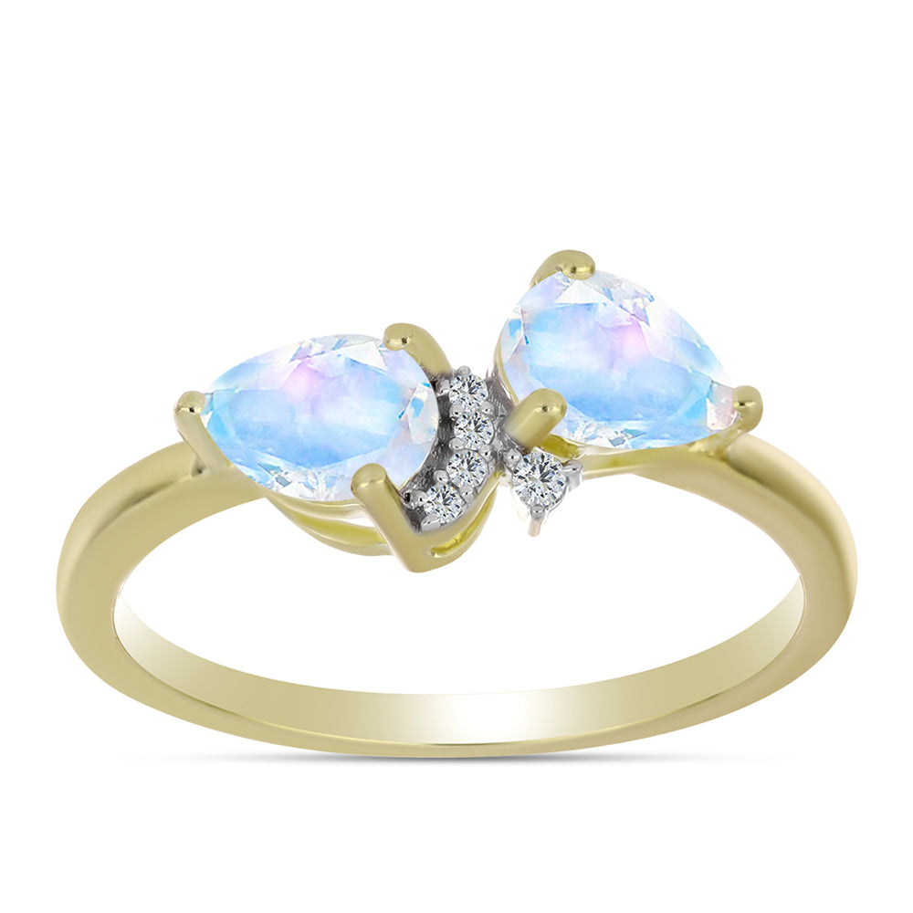 Inel din Argint 925 Placat cu Aur ( 2.24 grame ) cu Piatra Lunii Curcubeu și Topaz Alb 1.44 Carate