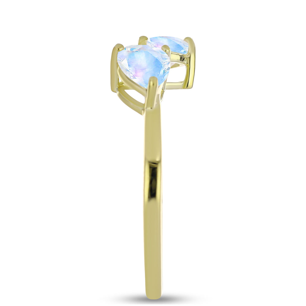 Inel din Argint 925 Placat cu Aur ( 2.24 grame ) cu Piatra Lunii Curcubeu și Topaz Alb 1.44 Carate