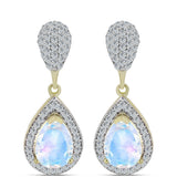 Cercei din Argint 925 Placat cu Aur ( 4.51 grame ) cu Piatra Lunii Curcubeu și Topaz Alb 4.56 Carate
