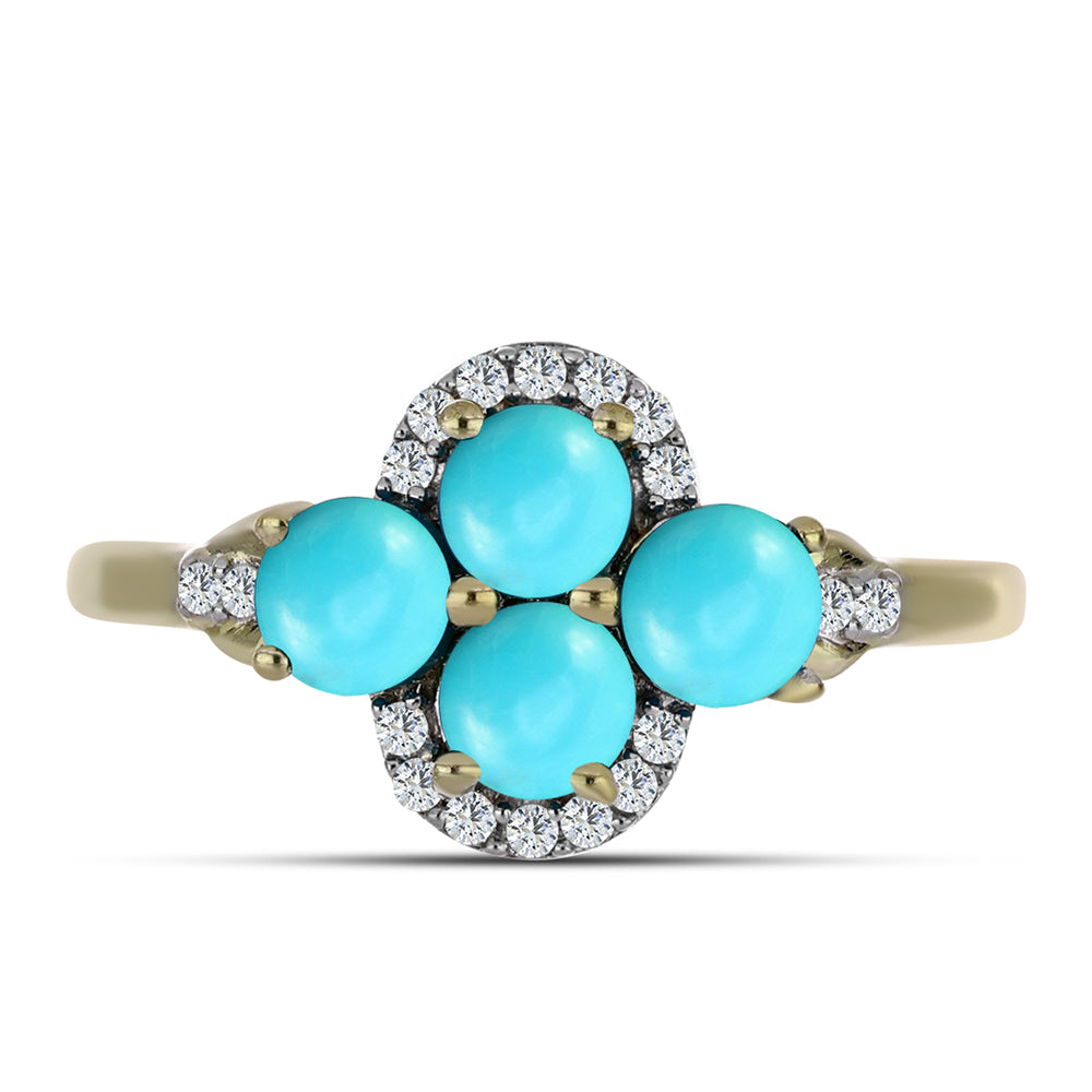 Inel din Argint 925 Placat cu Aur ( 2.34 grame ) cu Turcoaz ”Frumoasa Adormită” și Topaz Alb 1.38 Carate
