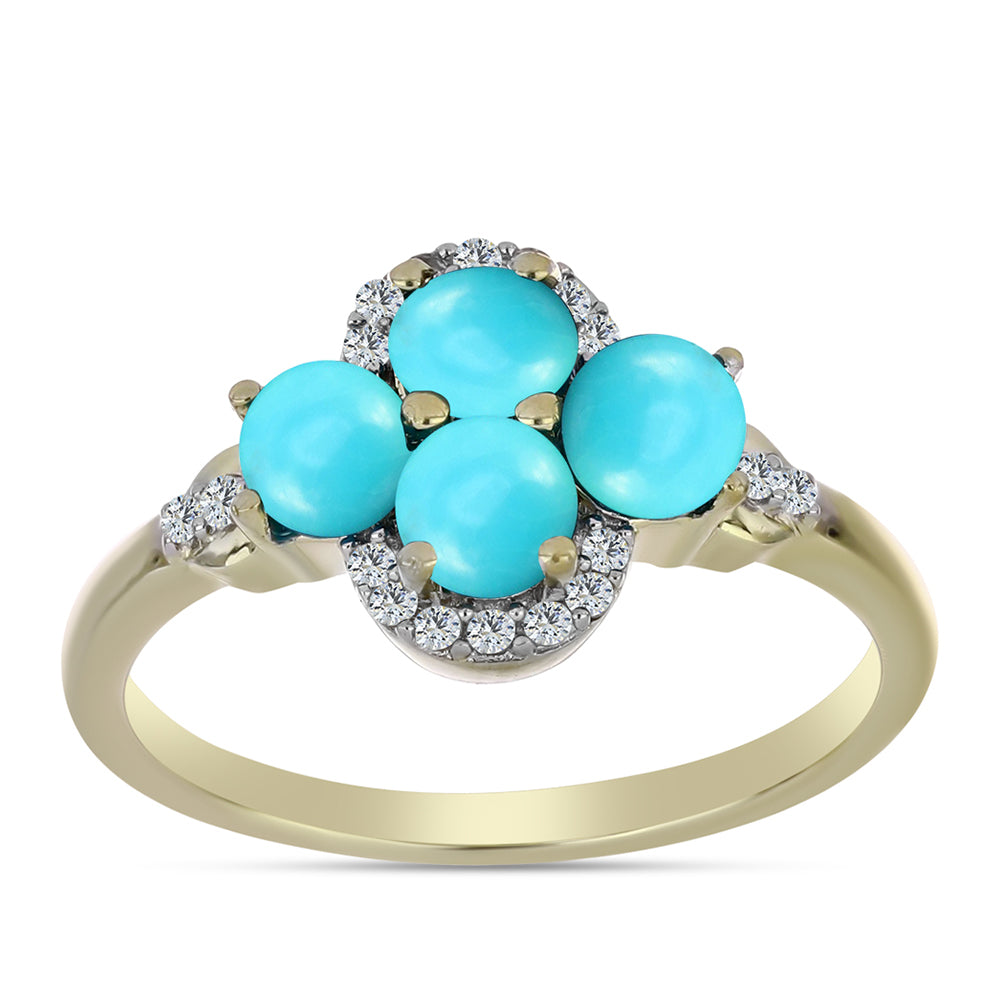 Inel din Argint 925 Placat cu Aur ( 2.34 grame ) cu Turcoaz ”Frumoasa Adormită” și Topaz Alb 1.38 Carate
